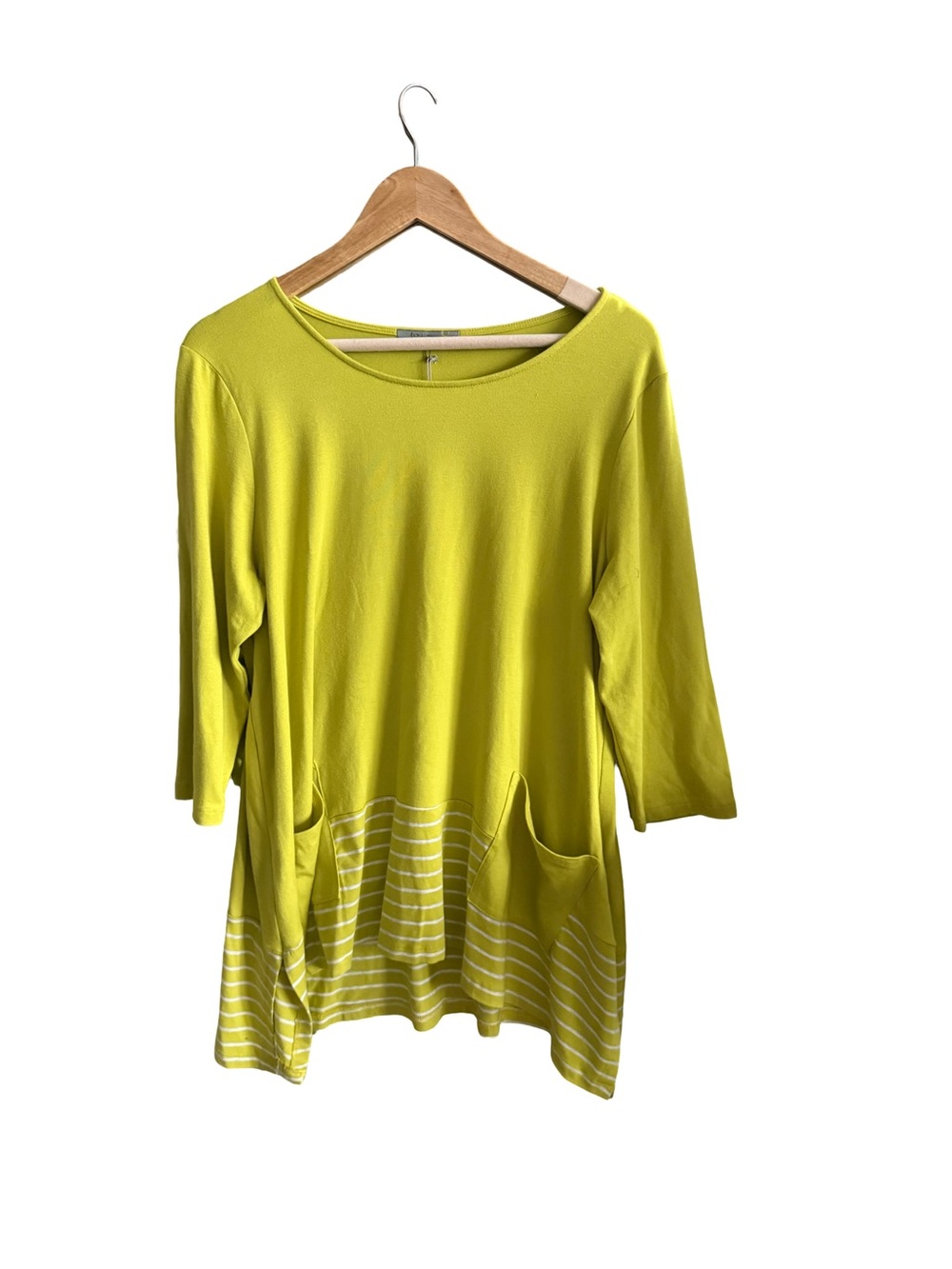 Chalet Et Ceci Lagenlook Lime Green Striped Pocket Tunic Top Pockets Medium NWT